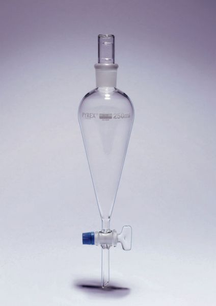 Ampoule conique bouche 1000mL clé PTFE. Livrée avec un bouchon verre et un bouchon PE